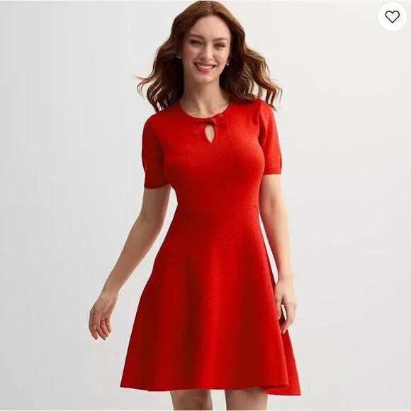 Draper James Bow Neck Detail Fit & Flare Mini Sweater Dress Size Large - Picture 1 of 16